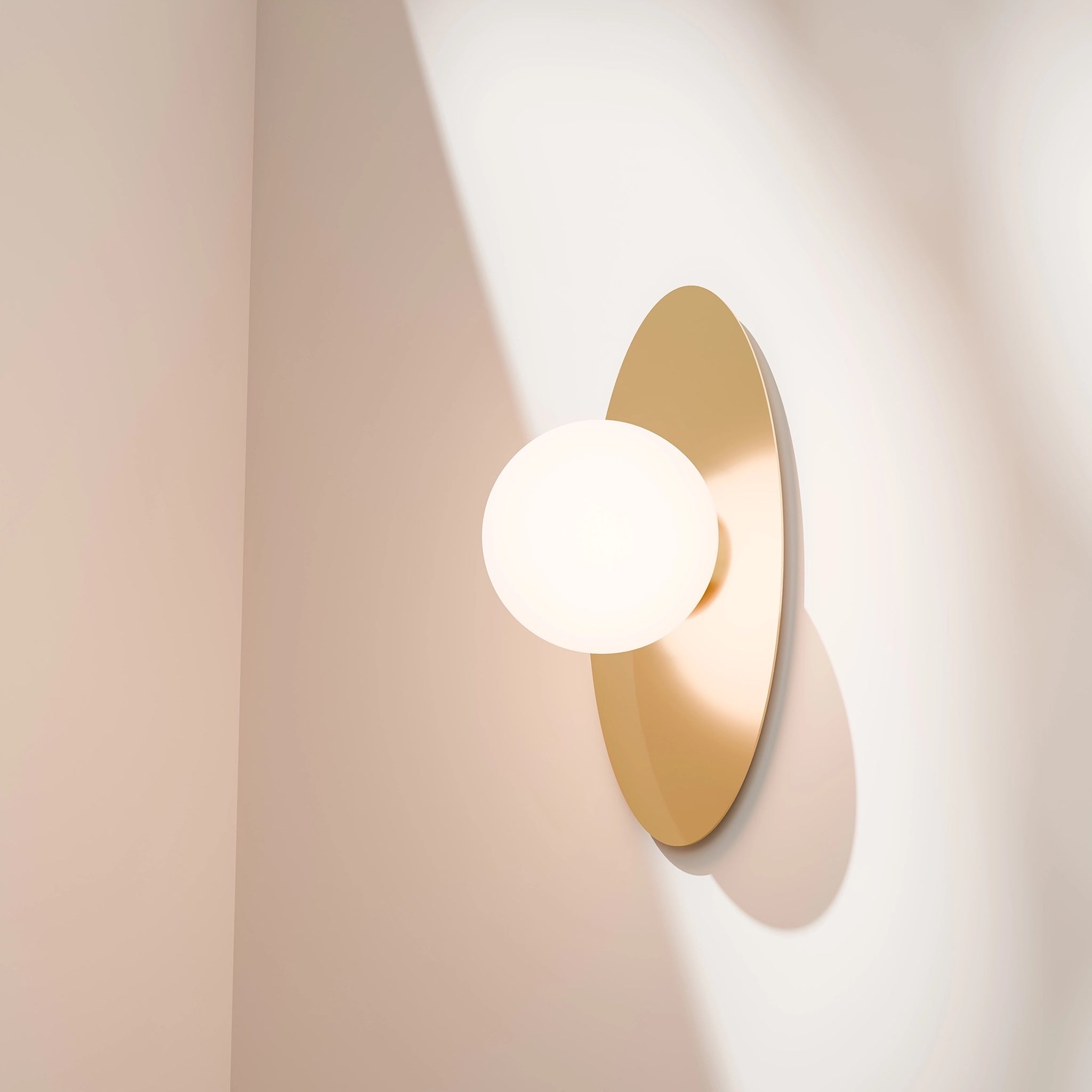 Calibo Crest Opal Glass 120mm Orb Wall Light Oval Plate 300mm | Brass - Dubbo Lighting Centre