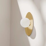 Calibo Crest Opal Glass 120mm Orb Wall Light Oval Plate 300mm | Brass - Dubbo Lighting Centre