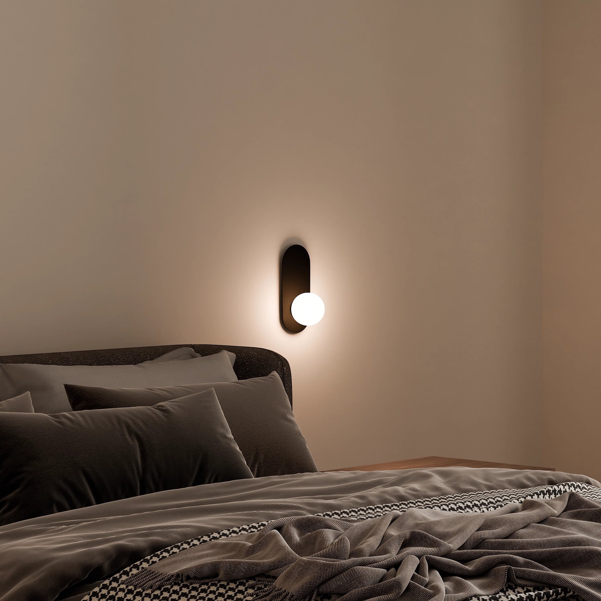 Calibo Crest Opal Glass 120mm Orb Wall Light Oval Plate 320mm | Black - Dubbo Lighting Centre