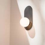 Calibo Crest Opal Glass 120mm Orb Wall Light Oval Plate 320mm | Black - Dubbo Lighting Centre
