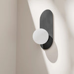Calibo Crest Opal Glass 120mm Orb Wall Light Oval Plate 320mm | Black - Dubbo Lighting Centre