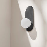 Calibo Crest Opal Glass 120mm Orb Wall Light Oval Plate 320mm | Black - Dubbo Lighting Centre