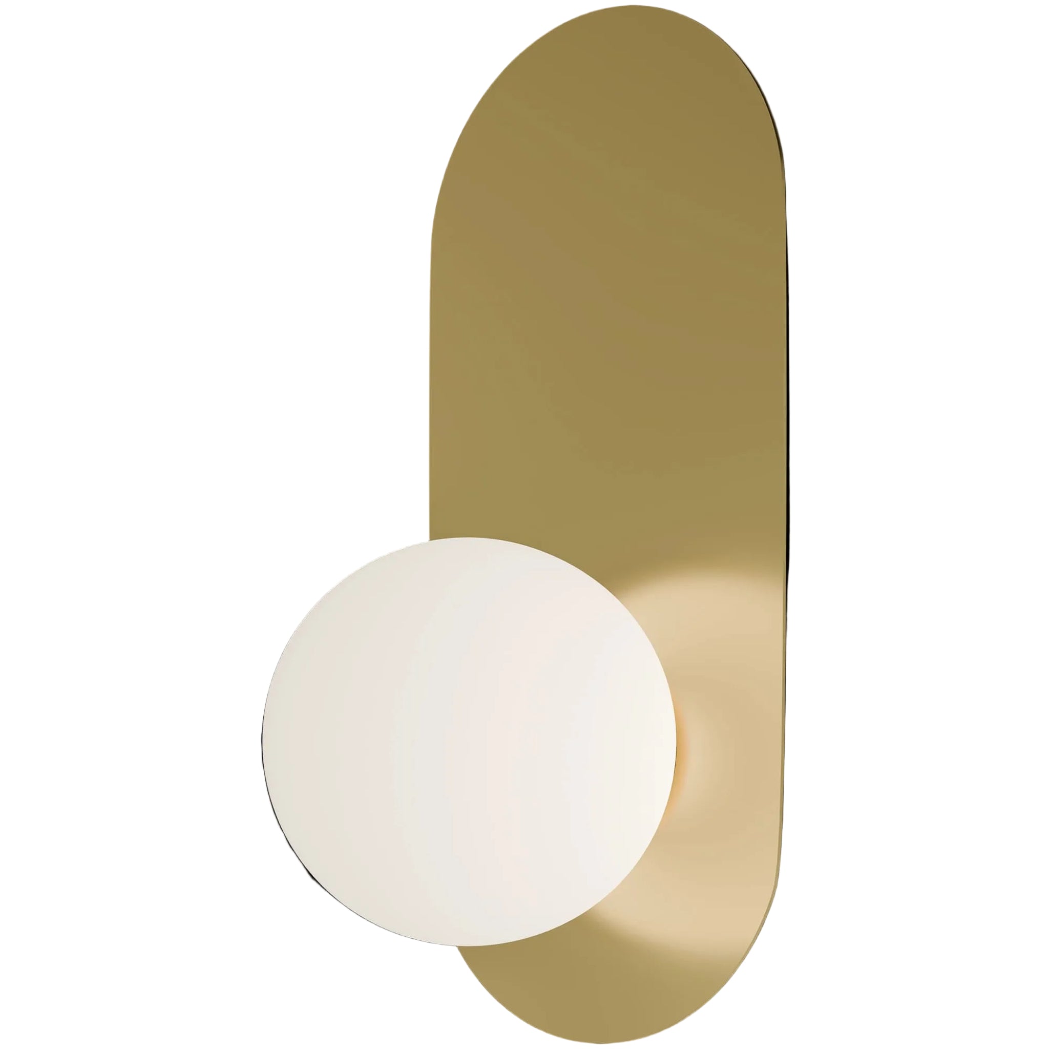 Calibo Crest Opal Glass 120mm Orb Wall Light Oval Plate 320mm | Brass - Dubbo Lighting Centre