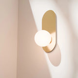 Calibo Crest Opal Glass 120mm Orb Wall Light Oval Plate 320mm | Brass - Dubbo Lighting Centre