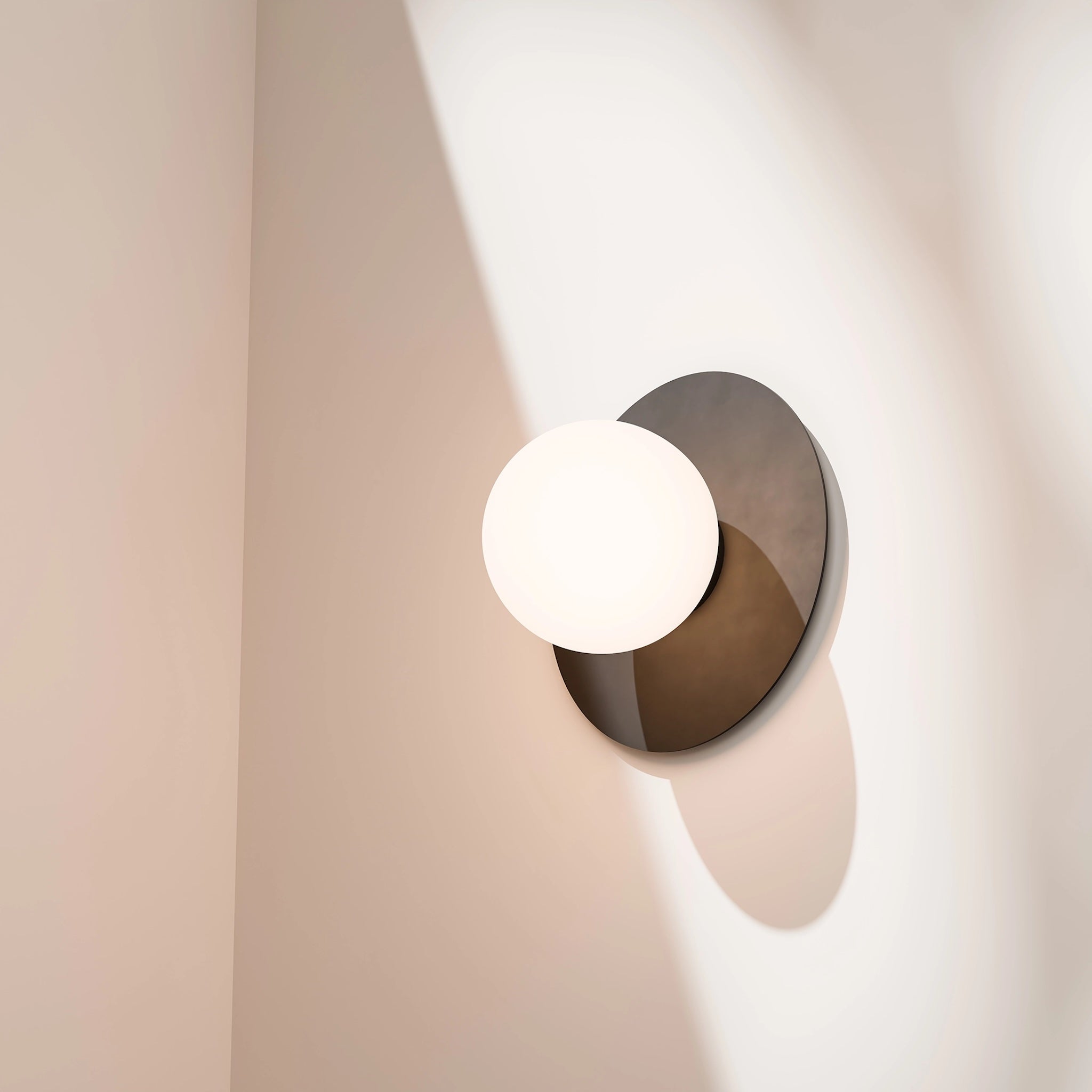 Calibo Crest Opal Glass 120mm Orb Wall Light Round Plate 200mm | Black - Dubbo Lighting Centre