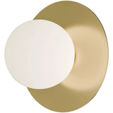 Calibo Crest Opal Glass 120mm Orb Wall Light Round Plate 200mm | Brass - Dubbo Lighting Centre