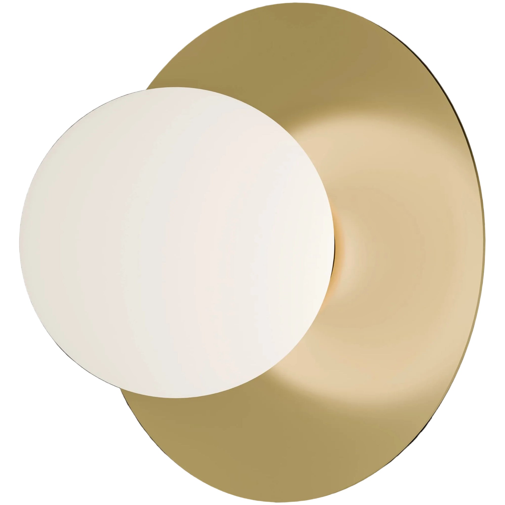 Calibo Crest Opal Glass 120mm Orb Wall Light Round Plate 200mm | Brass - Dubbo Lighting Centre