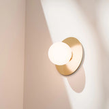 Calibo Crest Opal Glass 120mm Orb Wall Light Round Plate 200mm | Brass - Dubbo Lighting Centre