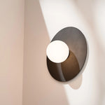 Calibo Crest Opal Glass 120mm Orb Wall Light Round Plate 300mm | Black - Dubbo Lighting Centre