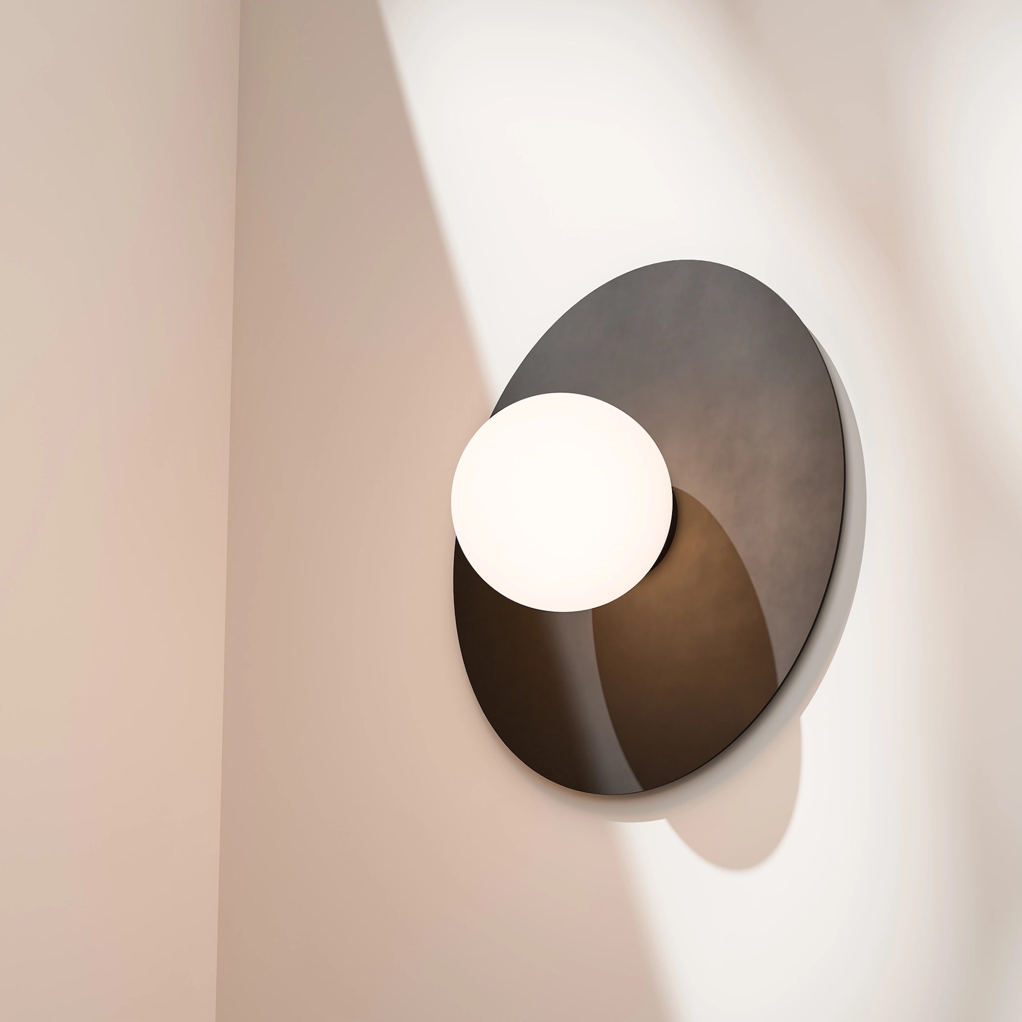 Calibo Crest Opal Glass 120mm Orb Wall Light Round Plate 300mm | Black - Dubbo Lighting Centre