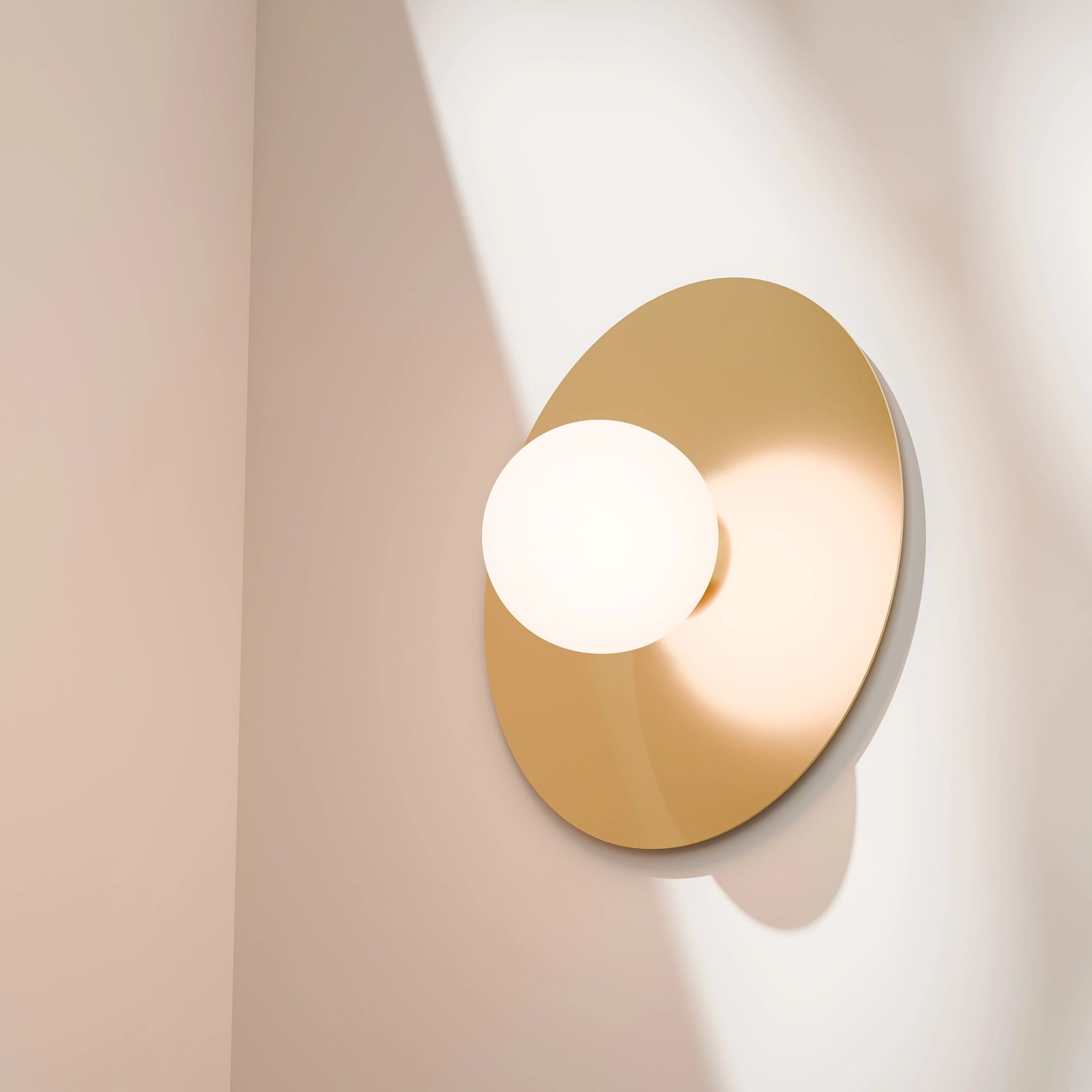 Calibo Crest Opal Glass 120mm Orb Wall Light Round Plate 300mm | Brass - Dubbo Lighting Centre