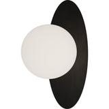 Calibo Crest Opal Glass 140mm Orb Wall Light Oval Plate 300mm | Black - Dubbo Lighting Centre