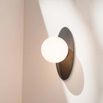 Calibo Crest Opal Glass 140mm Orb Wall Light Oval Plate 300mm | Black - Dubbo Lighting Centre