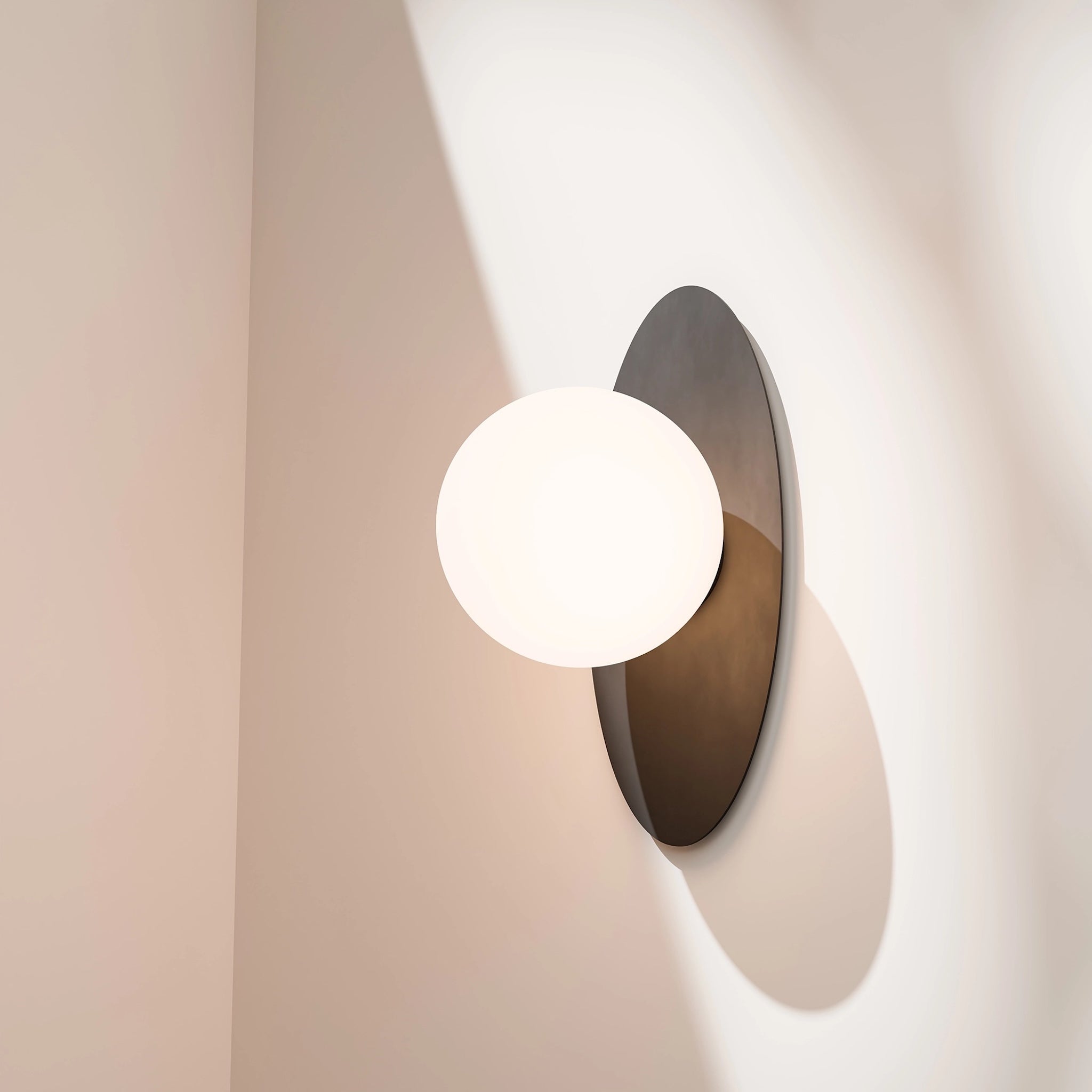 Calibo Crest Opal Glass 140mm Orb Wall Light Oval Plate 300mm | Black - Dubbo Lighting Centre