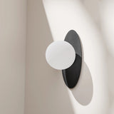 Calibo Crest Opal Glass 140mm Orb Wall Light Oval Plate 300mm | Black - Dubbo Lighting Centre