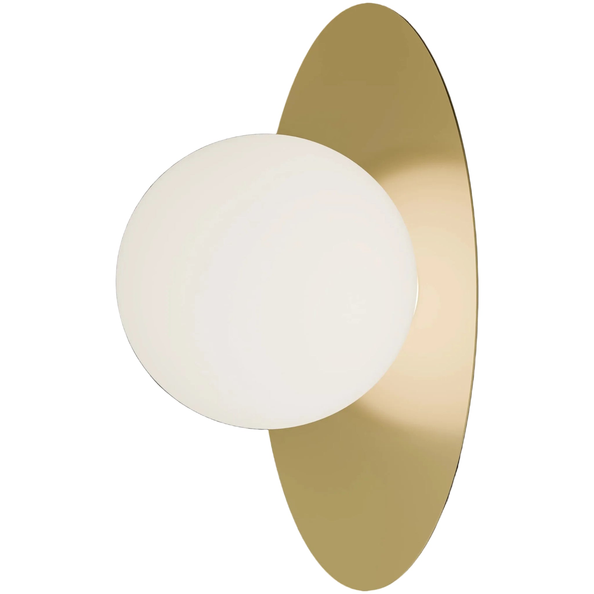 Calibo Crest Opal Glass 140mm Orb Wall Light Oval Plate 300mm | Brass - Dubbo Lighting Centre