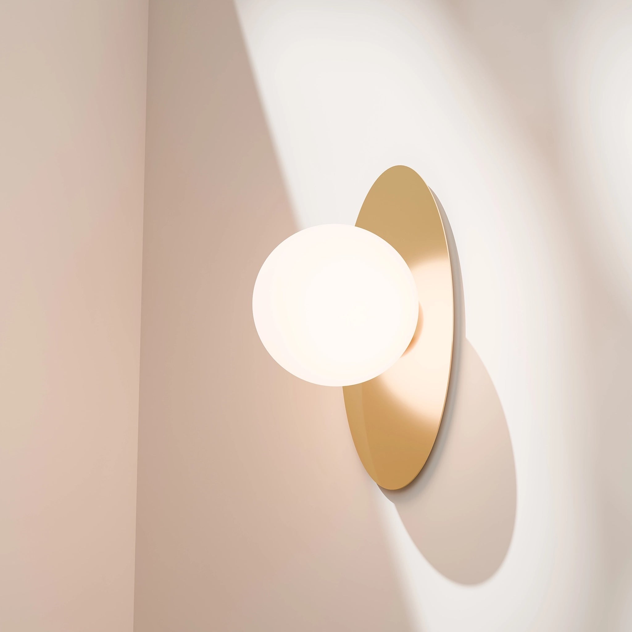 Calibo Crest Opal Glass 140mm Orb Wall Light Oval Plate 300mm | Brass - Dubbo Lighting Centre
