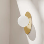 Calibo Crest Opal Glass 140mm Orb Wall Light Oval Plate 300mm | Brass - Dubbo Lighting Centre