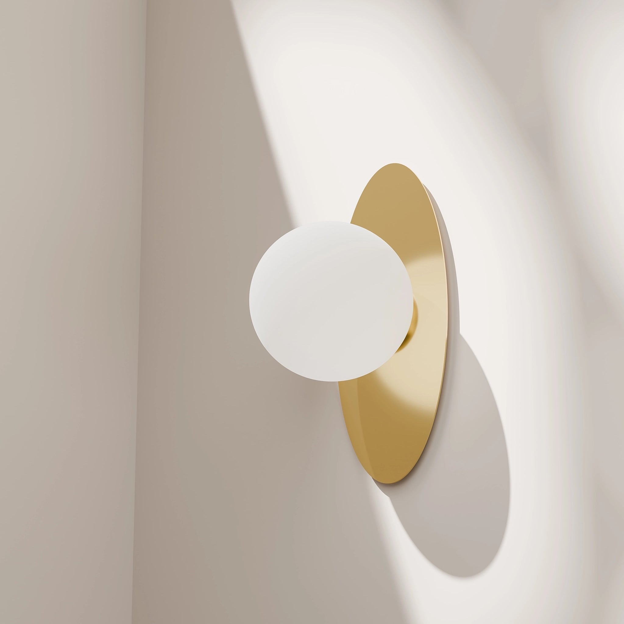 Calibo Crest Opal Glass 140mm Orb Wall Light Oval Plate 300mm | Brass - Dubbo Lighting Centre