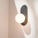 Calibo Crest Opal Glass 140mm Orb Wall Light Oval Plate 320mm | Black - Dubbo Lighting Centre