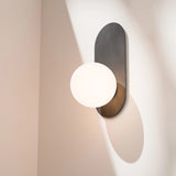 Calibo Crest Opal Glass 140mm Orb Wall Light Oval Plate 320mm | Black - Dubbo Lighting Centre