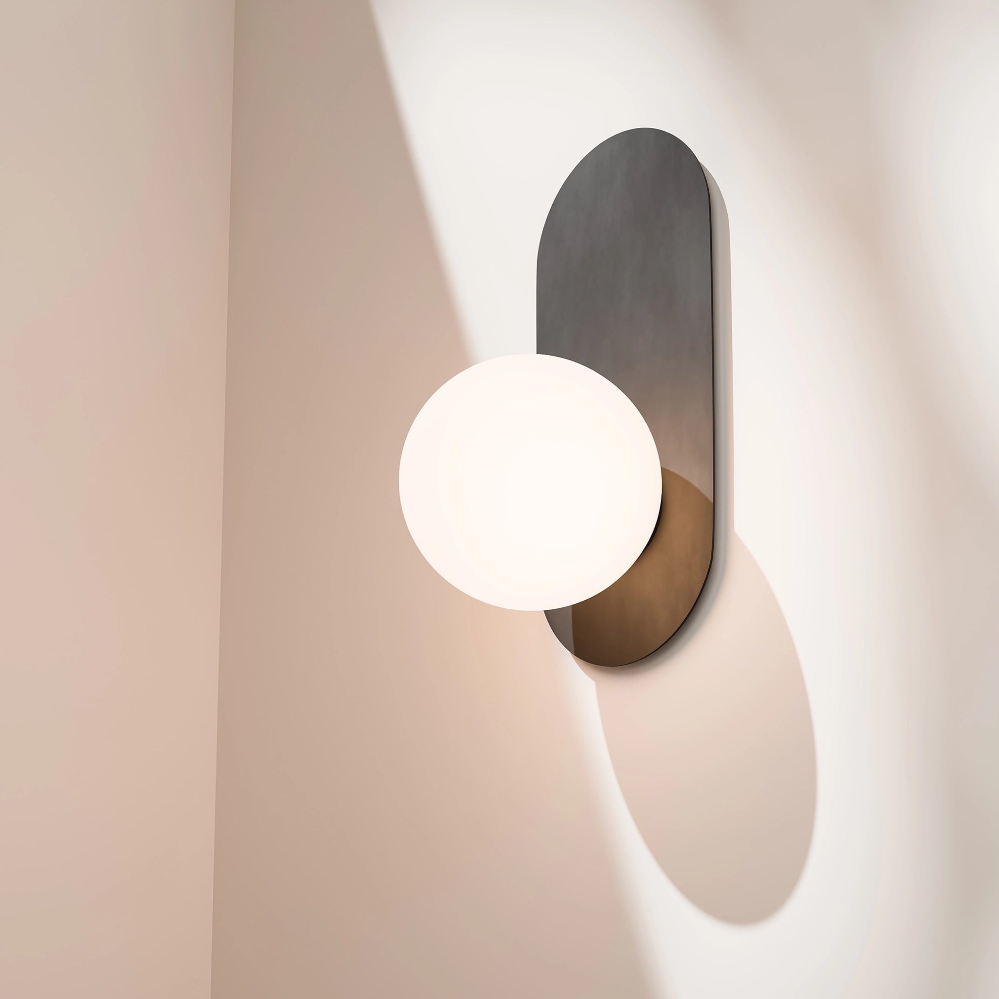 Calibo Crest Opal Glass 140mm Orb Wall Light Oval Plate 320mm | Black - Dubbo Lighting Centre