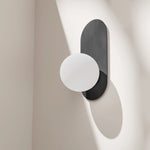 Calibo Crest Opal Glass 140mm Orb Wall Light Oval Plate 320mm | Black - Dubbo Lighting Centre