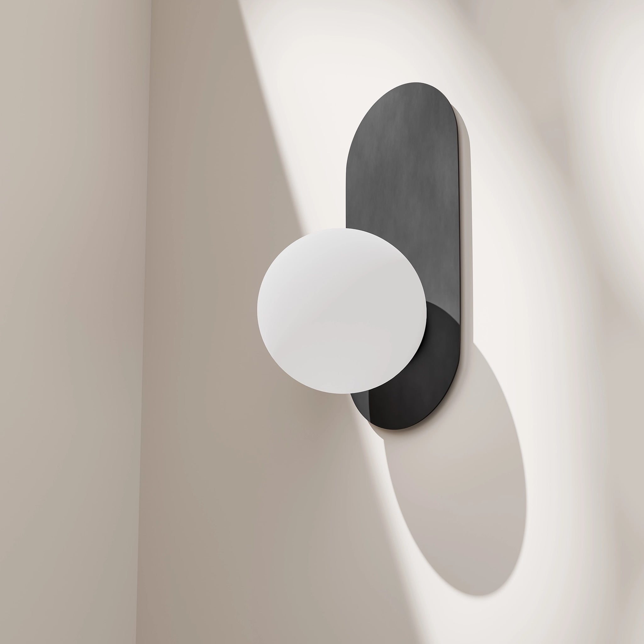 Calibo Crest Opal Glass 140mm Orb Wall Light Oval Plate 320mm | Black - Dubbo Lighting Centre