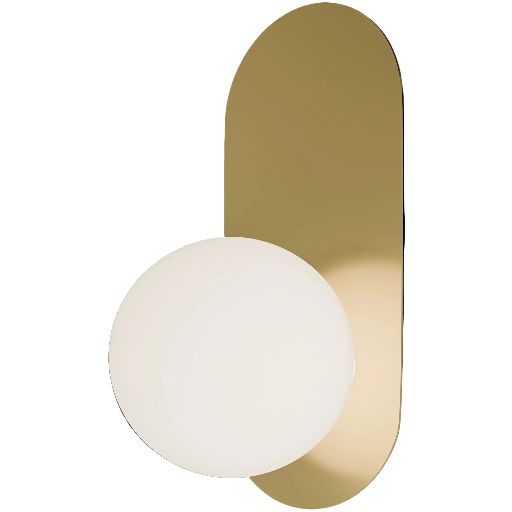 Calibo Crest Opal Glass 140mm Orb Wall Light Oval Plate 320mm | Brass - Dubbo Lighting Centre