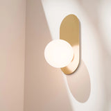 Calibo Crest Opal Glass 140mm Orb Wall Light Oval Plate 320mm | Brass - Dubbo Lighting Centre