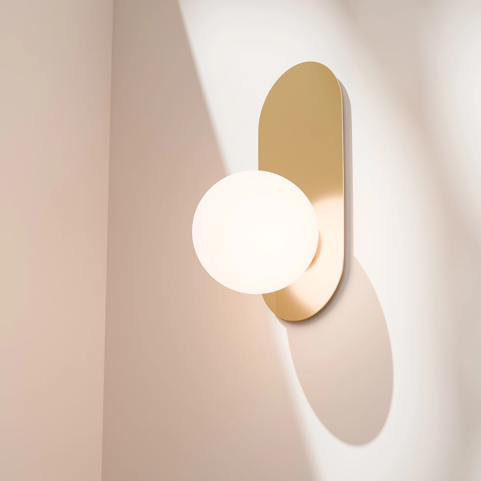 Calibo Crest Opal Glass 140mm Orb Wall Light Oval Plate 320mm | Brass - Dubbo Lighting Centre