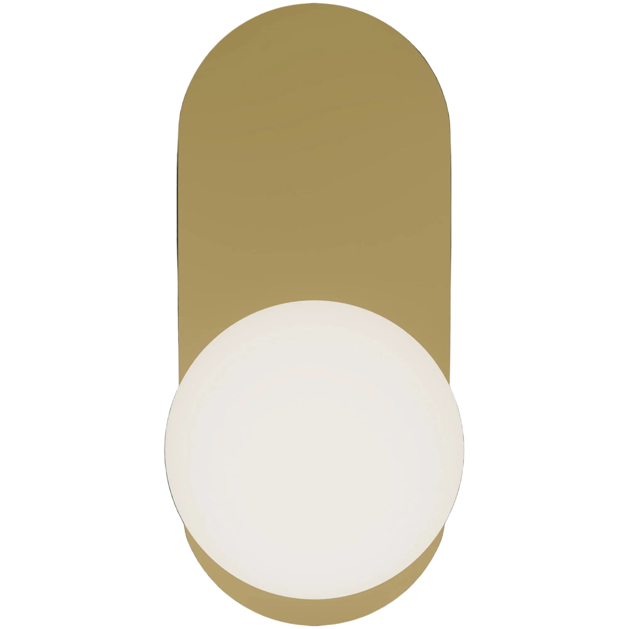 Calibo Crest Opal Glass 140mm Orb Wall Light Oval Plate 320mm | Brass - Dubbo Lighting Centre
