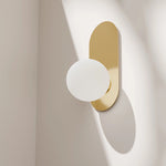 Calibo Crest Opal Glass 140mm Orb Wall Light Oval Plate 320mm | Brass - Dubbo Lighting Centre