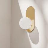 Calibo Crest Opal Glass 140mm Orb Wall Light Oval Plate 320mm | Brass - Dubbo Lighting Centre