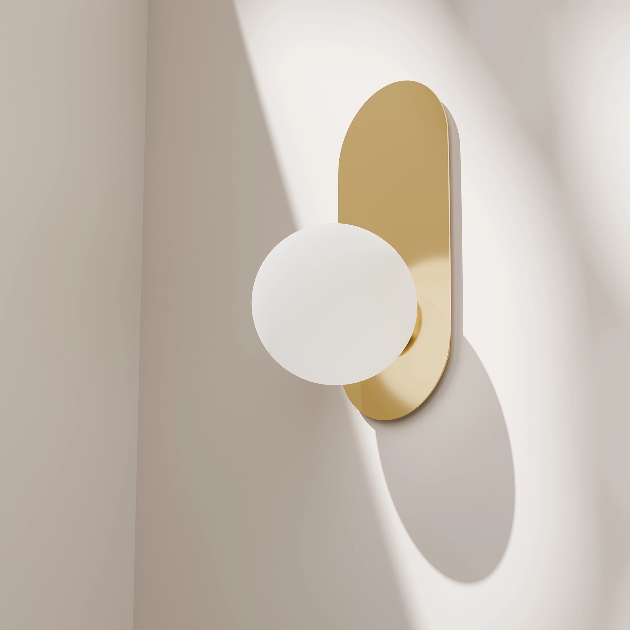 Calibo Crest Opal Glass 140mm Orb Wall Light Oval Plate 320mm | Brass - Dubbo Lighting Centre