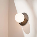 Calibo Crest Opal Glass 140mm Orb Wall Light Round Plate 200mm | Black - Dubbo Lighting Centre