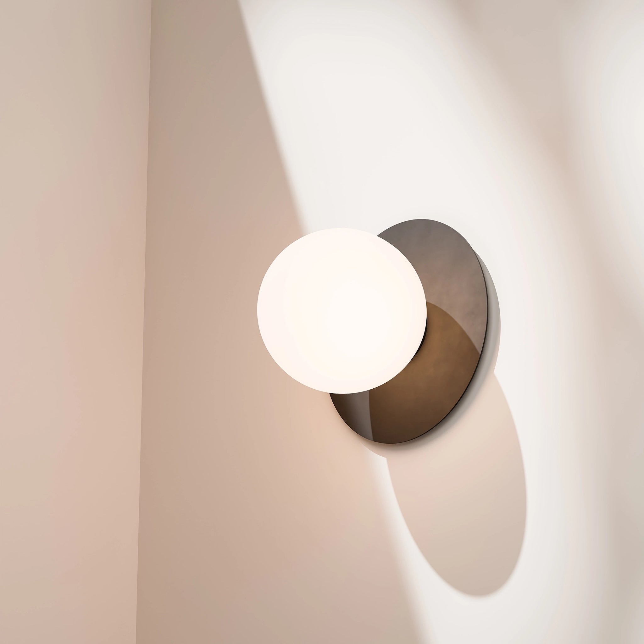 Calibo Crest Opal Glass 140mm Orb Wall Light Round Plate 200mm | Black - Dubbo Lighting Centre