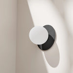 Calibo Crest Opal Glass 140mm Orb Wall Light Round Plate 200mm | Black - Dubbo Lighting Centre