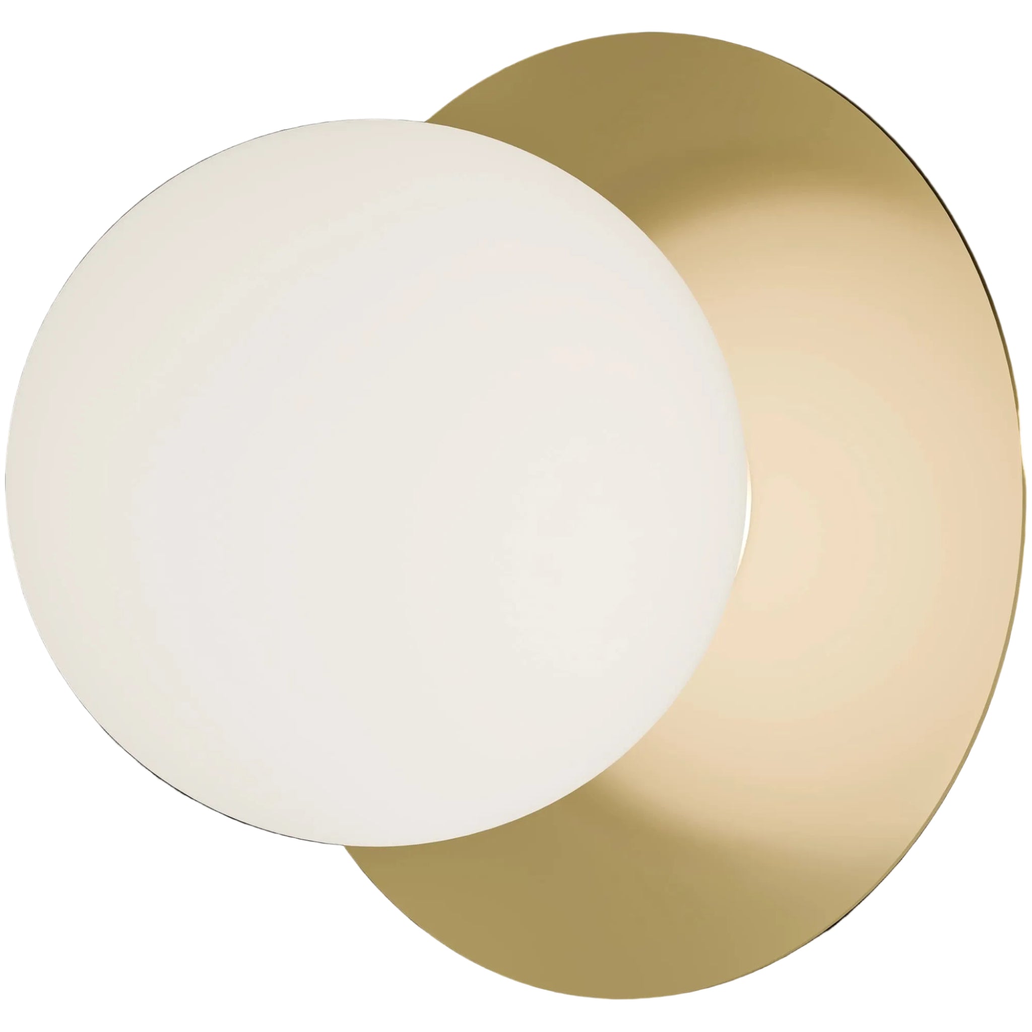 Calibo Crest Opal Glass 140mm Orb Wall Light Round Plate 200mm | Brass - Dubbo Lighting Centre