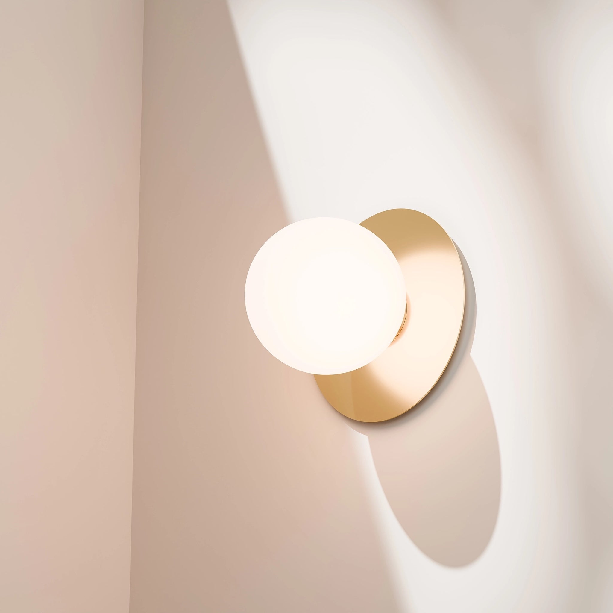 Calibo Crest Opal Glass 140mm Orb Wall Light Round Plate 200mm | Brass - Dubbo Lighting Centre