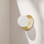 Calibo Crest Opal Glass 140mm Orb Wall Light Round Plate 200mm | Brass - Dubbo Lighting Centre