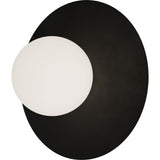 Calibo Crest Opal Glass 140mm Orb Wall Light Round Plate 300mm | Black - Dubbo Lighting Centre
