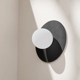 Calibo Crest Opal Glass 140mm Orb Wall Light Round Plate 300mm | Black - Dubbo Lighting Centre