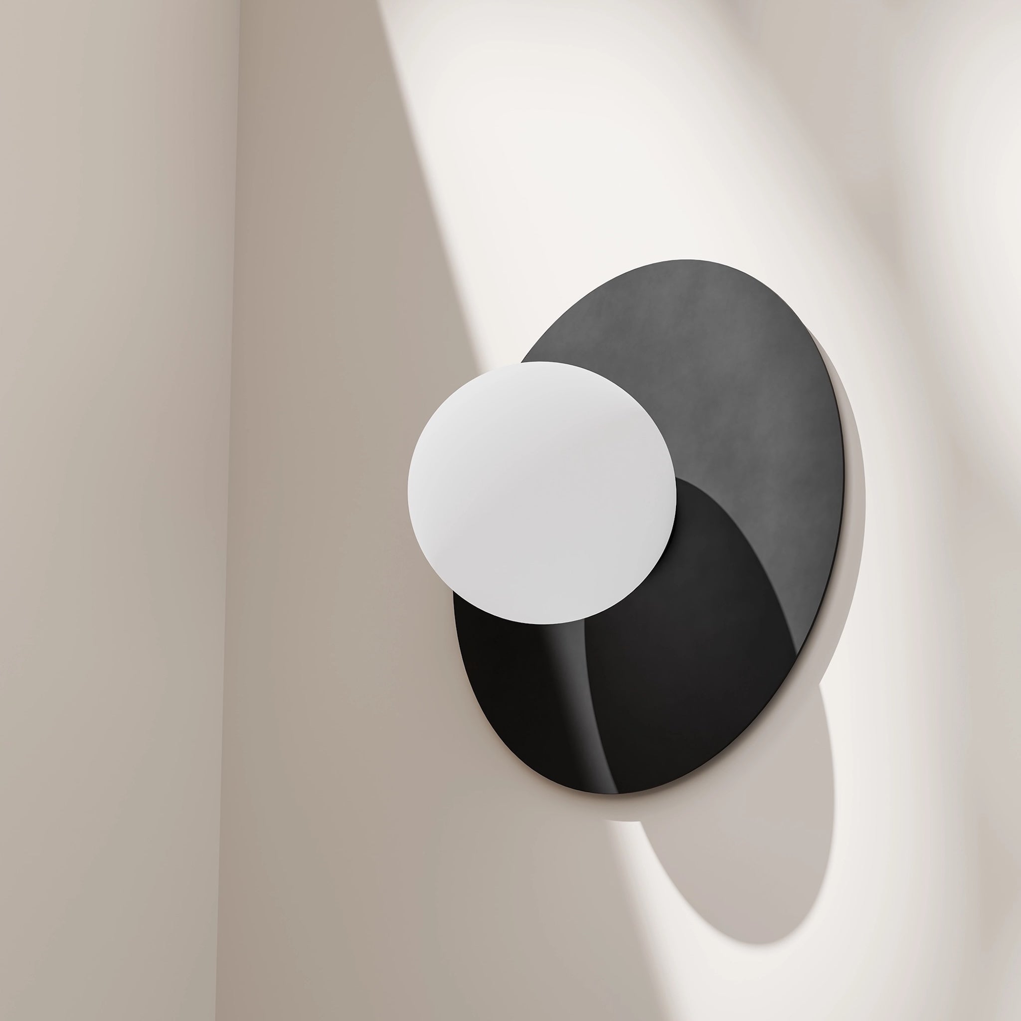 Calibo Crest Opal Glass 140mm Orb Wall Light Round Plate 300mm | Black - Dubbo Lighting Centre
