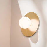 Calibo Crest Opal Glass 140mm Orb Wall Light Round Plate 300mm | Brass - Dubbo Lighting Centre