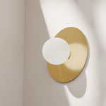 Calibo Crest Opal Glass 140mm Orb Wall Light Round Plate 300mm | Brass - Dubbo Lighting Centre