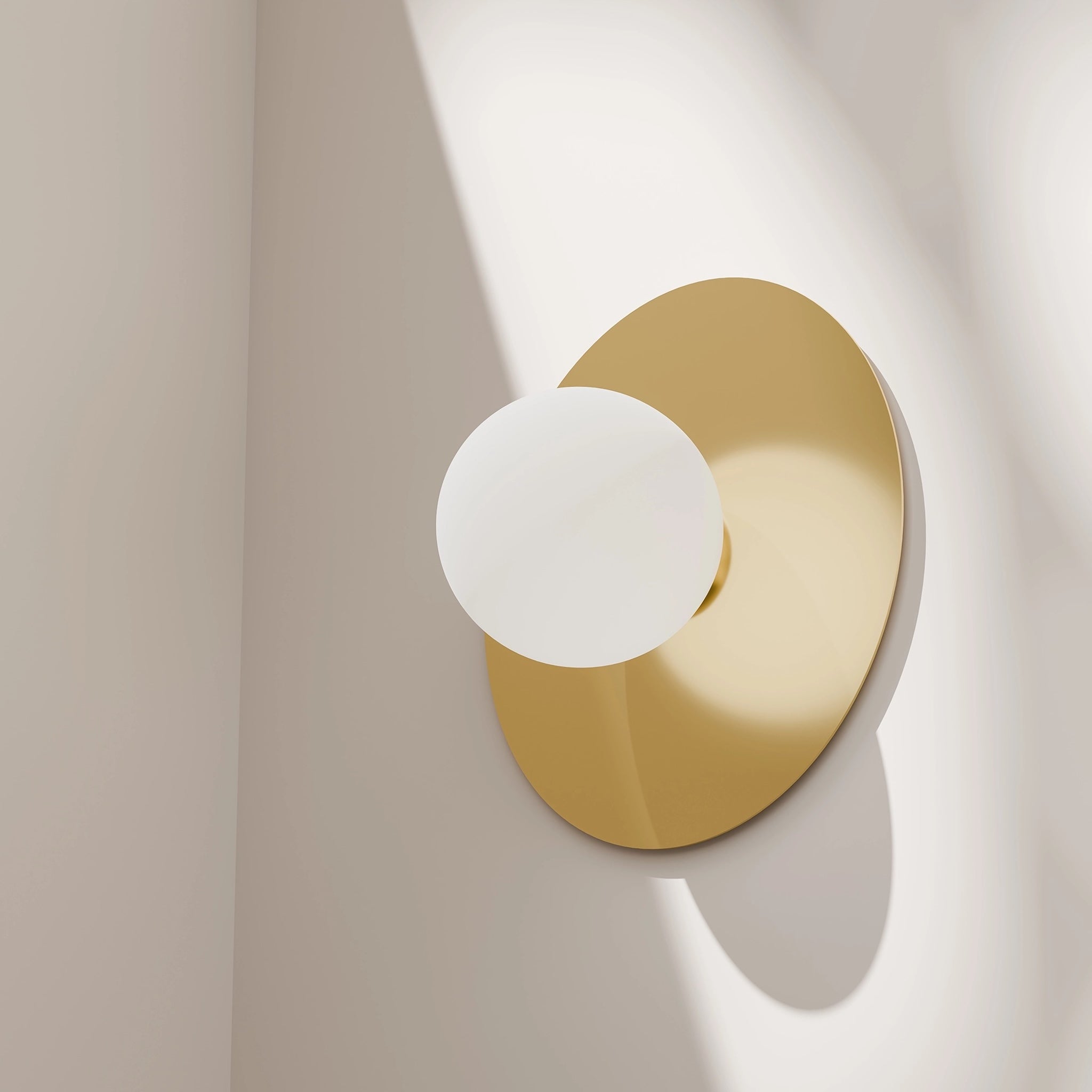 Calibo Crest Opal Glass 140mm Orb Wall Light Round Plate 300mm | Brass - Dubbo Lighting Centre