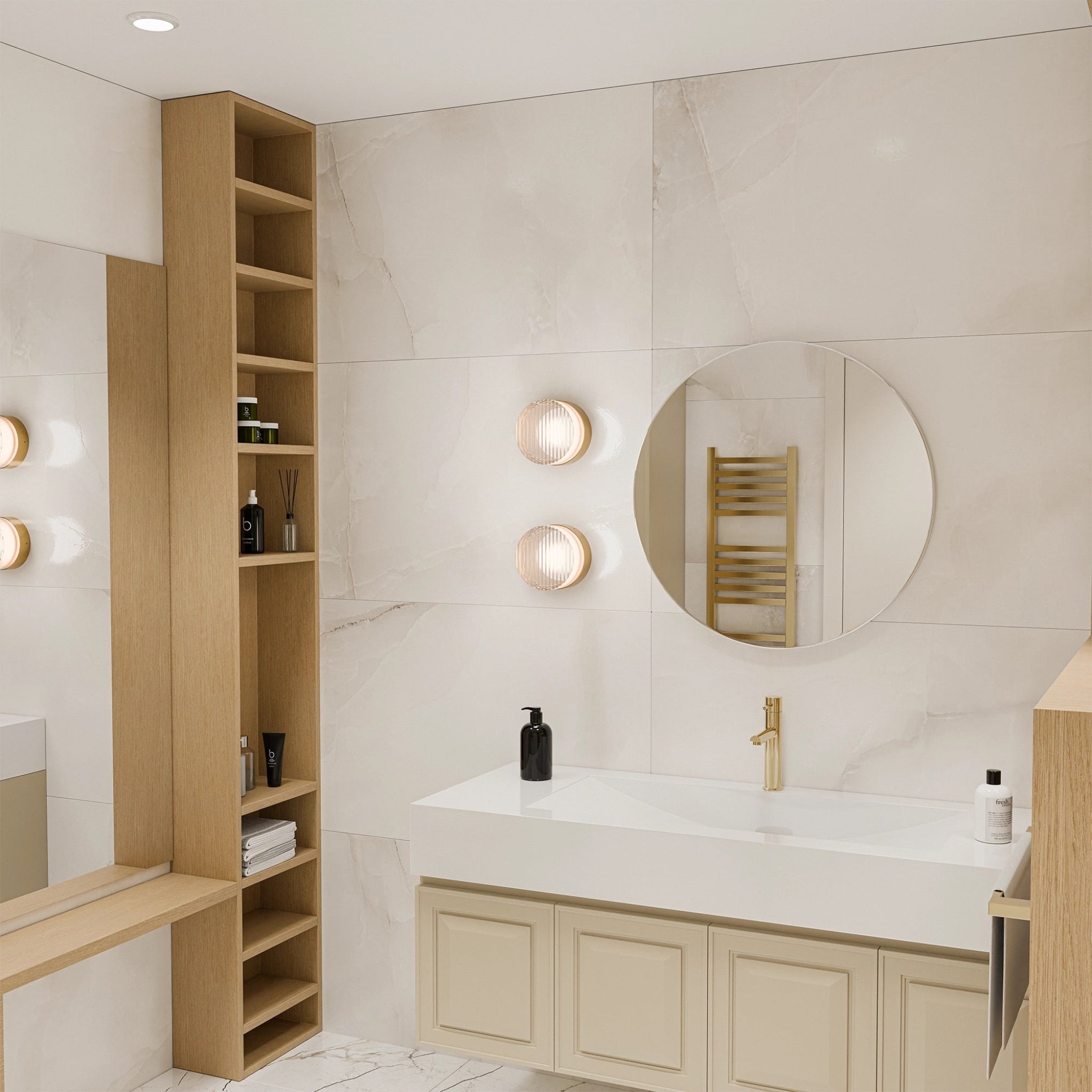 Calibo Gull Round Ribbed Acrylic 3CCT LED Exterior Wall Light | Brass - Dubbo Lighting Centre