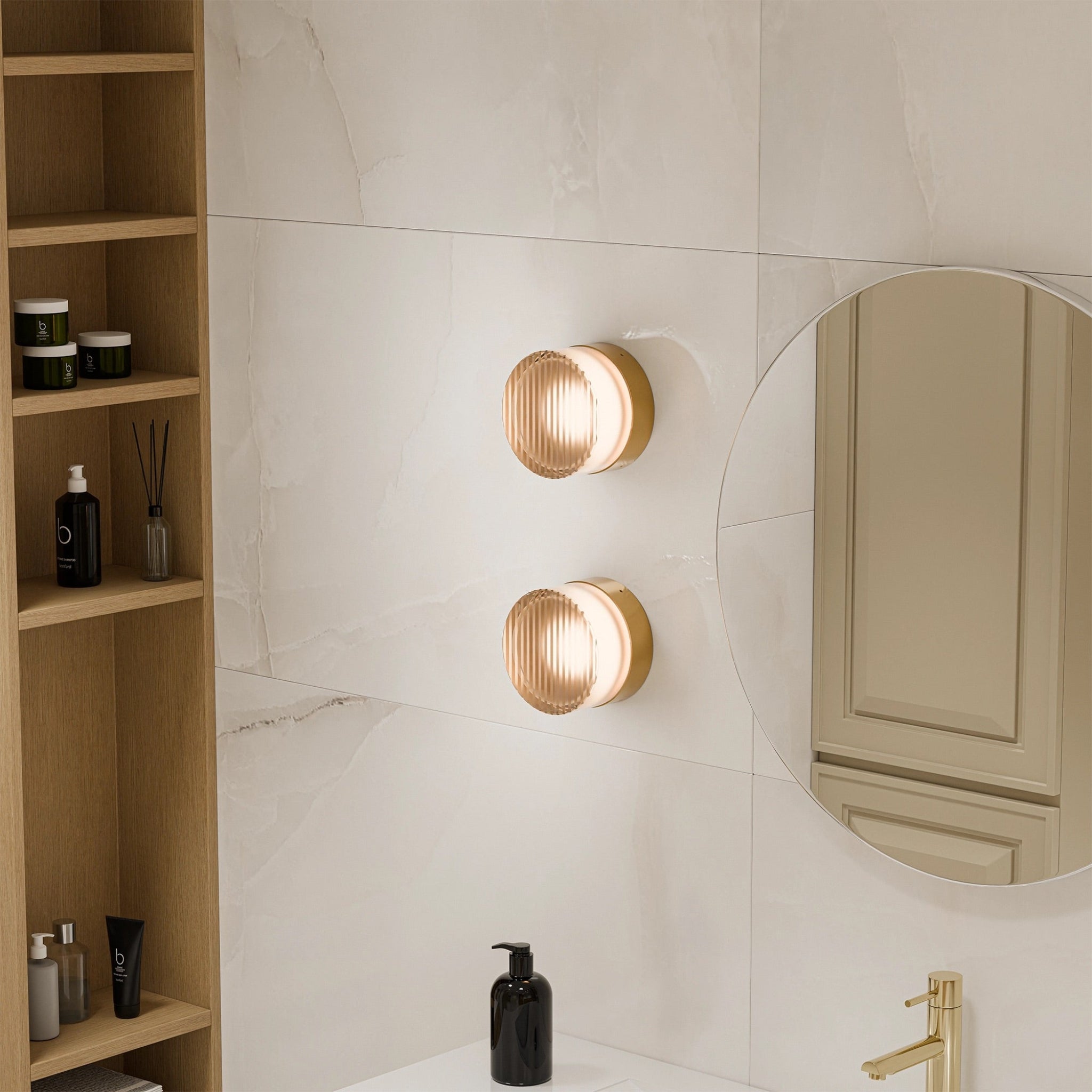 Calibo Gull Round Ribbed Acrylic 3CCT LED Exterior Wall Light | Brass - Dubbo Lighting Centre