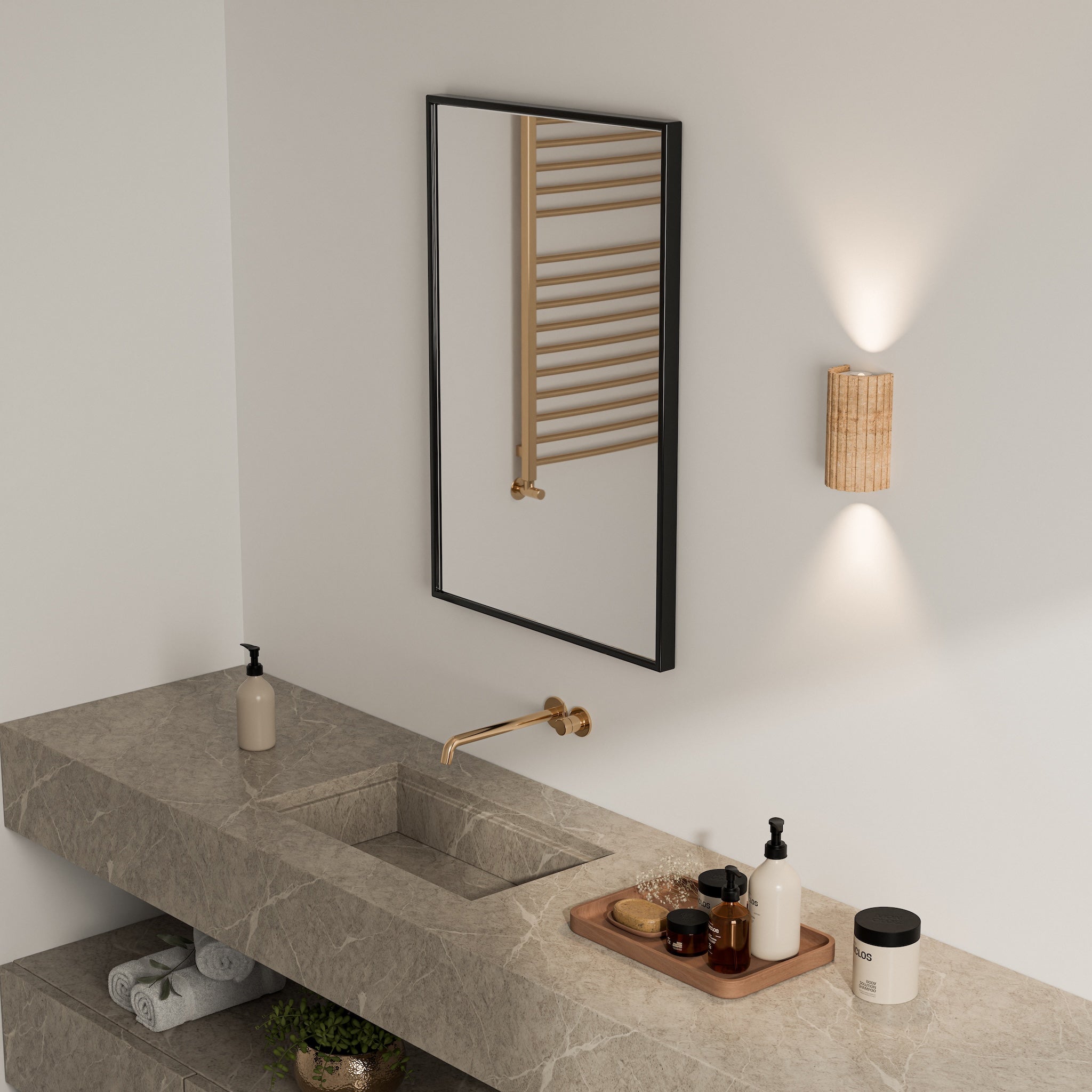Calibo Orville Travertine Reeded Up/Down LED Wall Light | Beige - Dubbo Lighting Centre